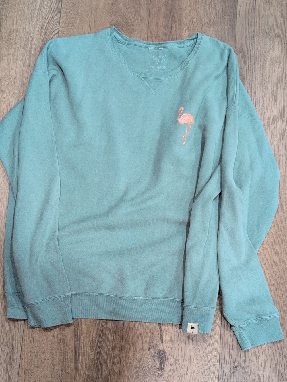Get Your Pink Back Light Teal Crewneck Sweatshirt with Pink Flamingo Embroidery